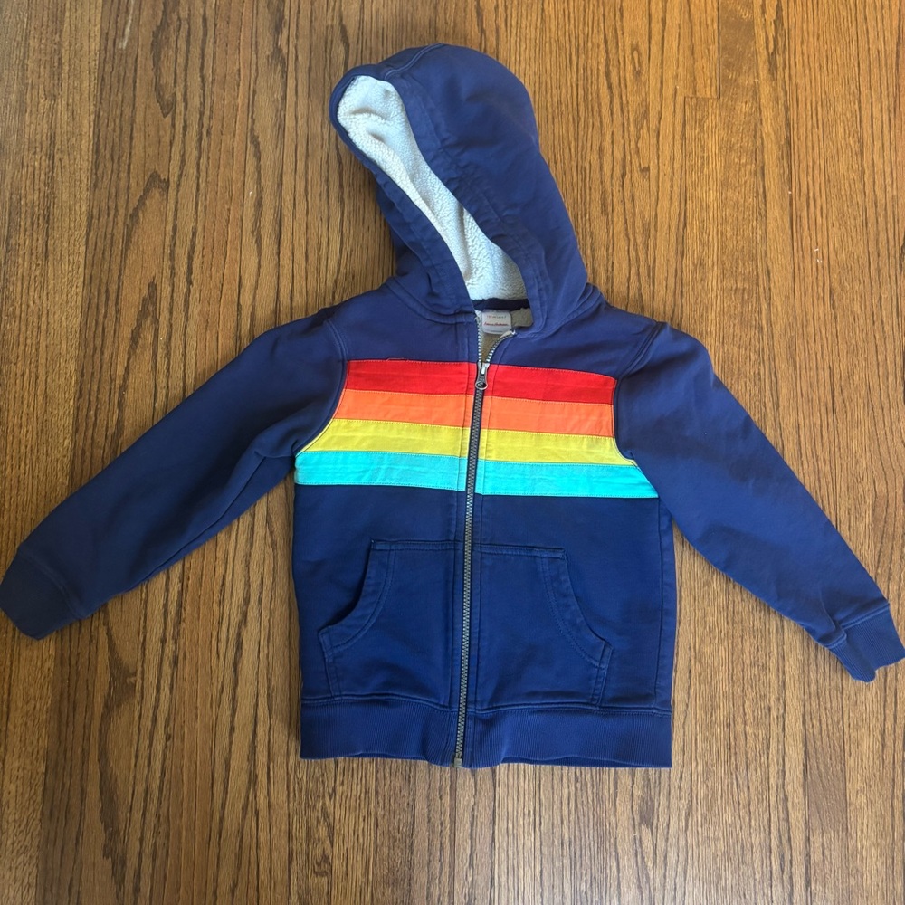 Hanna Andersson Sherpa Lined Hooded Sweatshirt, Navy Stripes, Size 140cm / 6-7